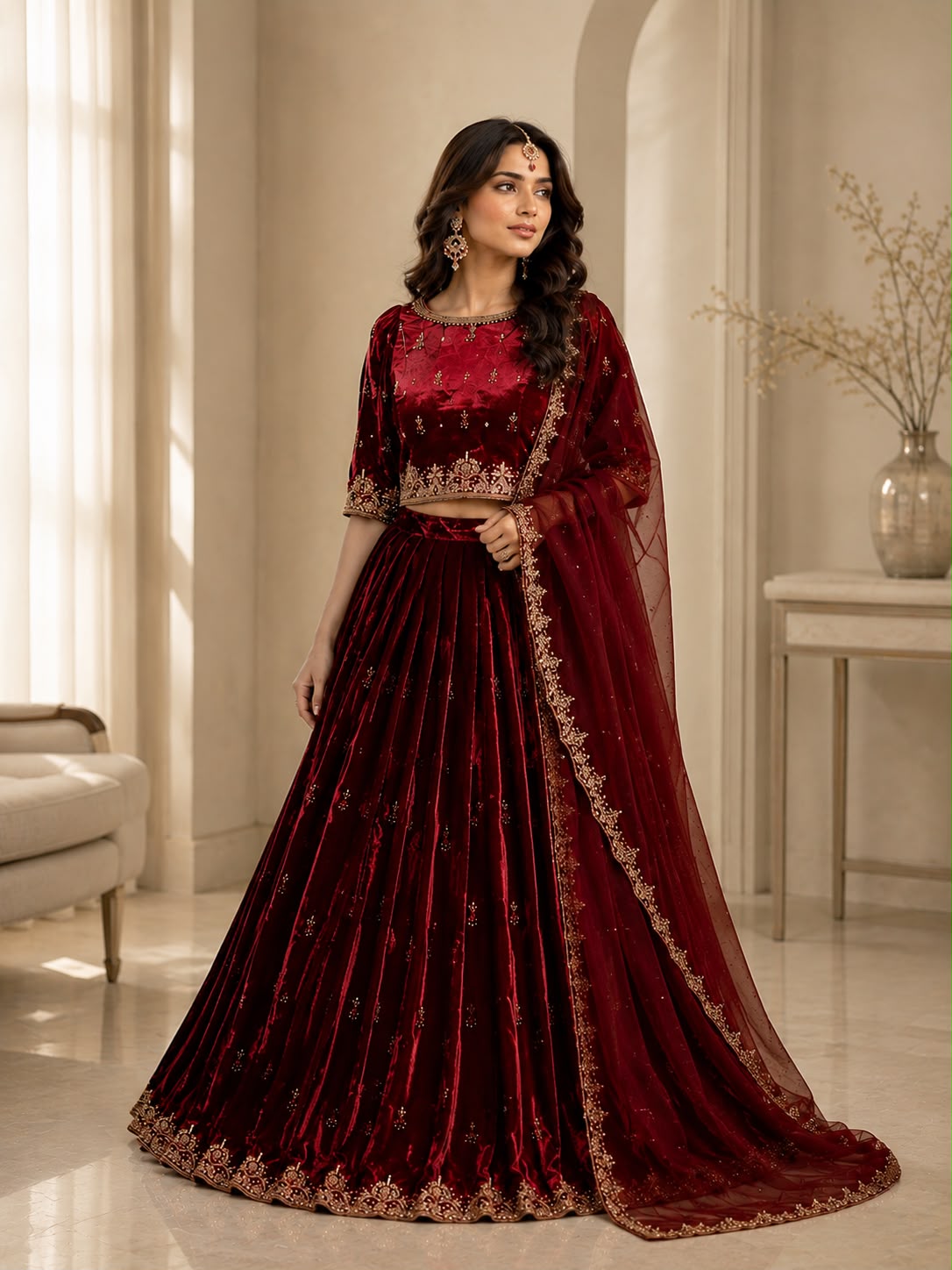3pc Maroon Bridal Dress view 2