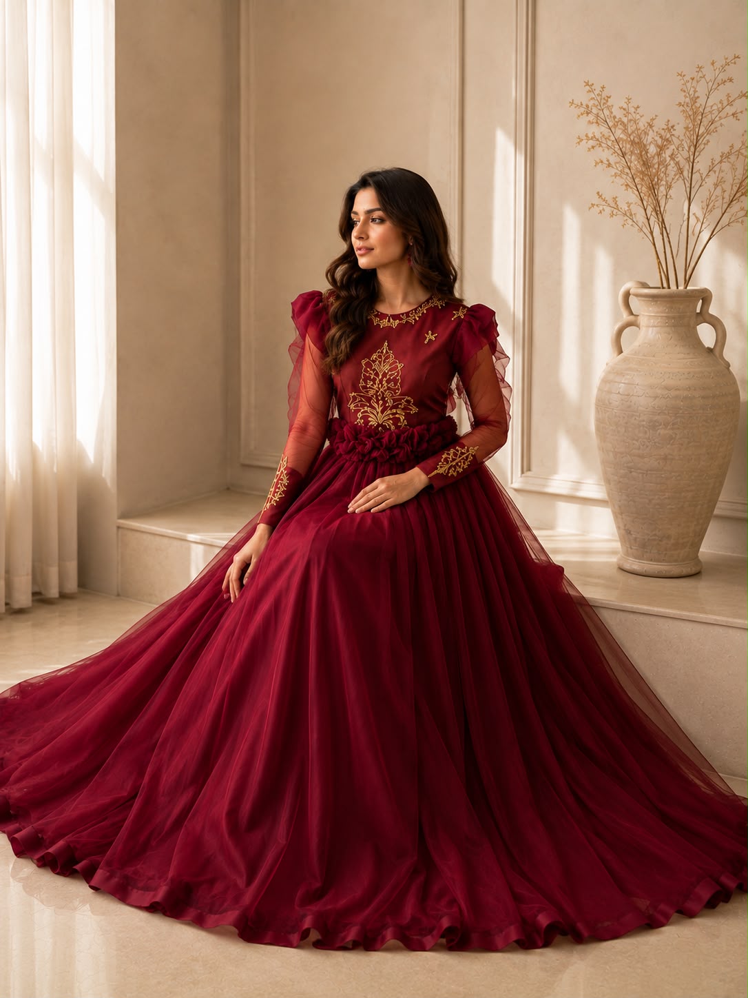 Party Wear Maroon Frock (pret) view 2