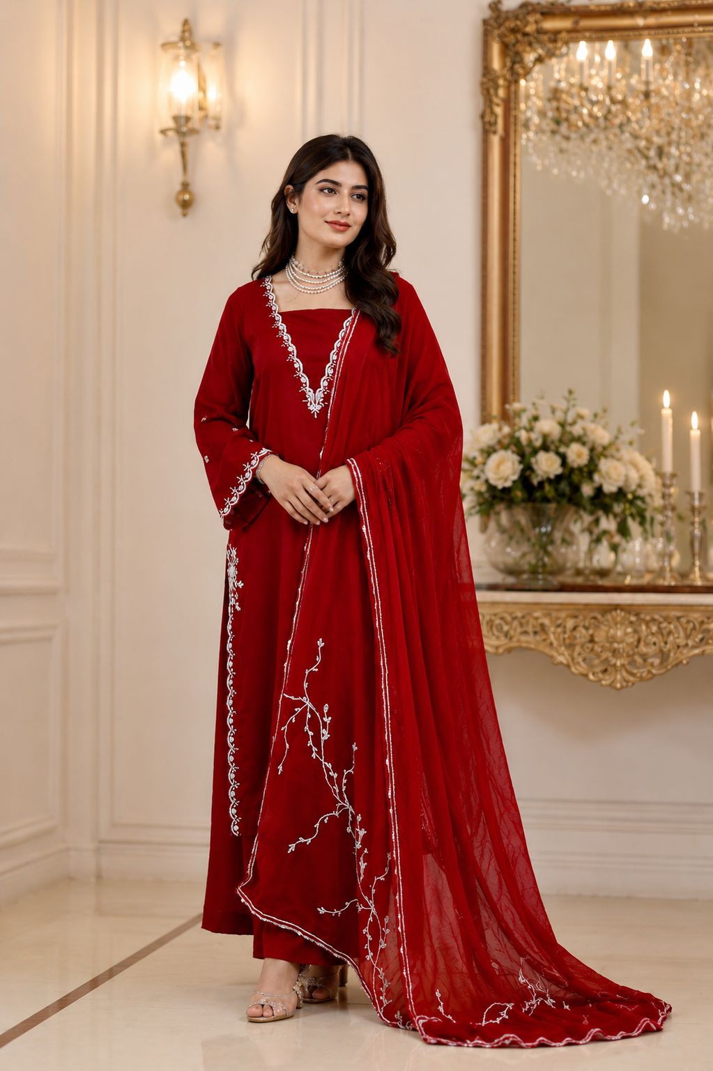 Dark Red Velvet 3pc party wear view 2