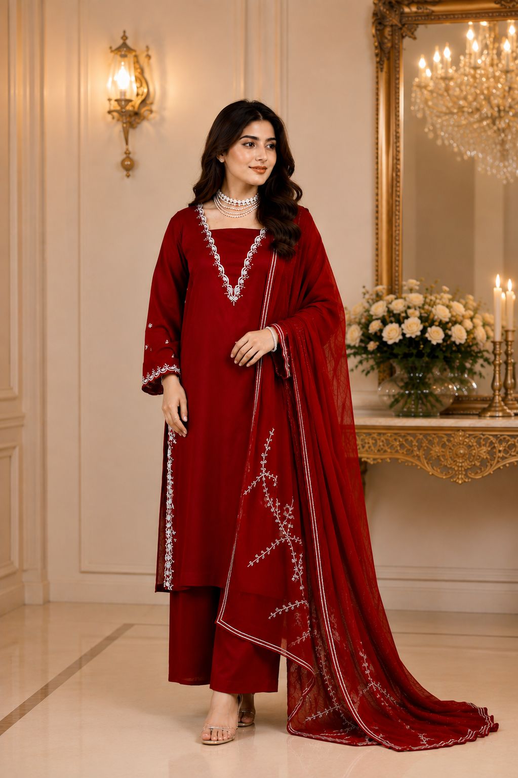 Dark Red Velvet 3pc party wear - Luxury Bridal & Formal Couture